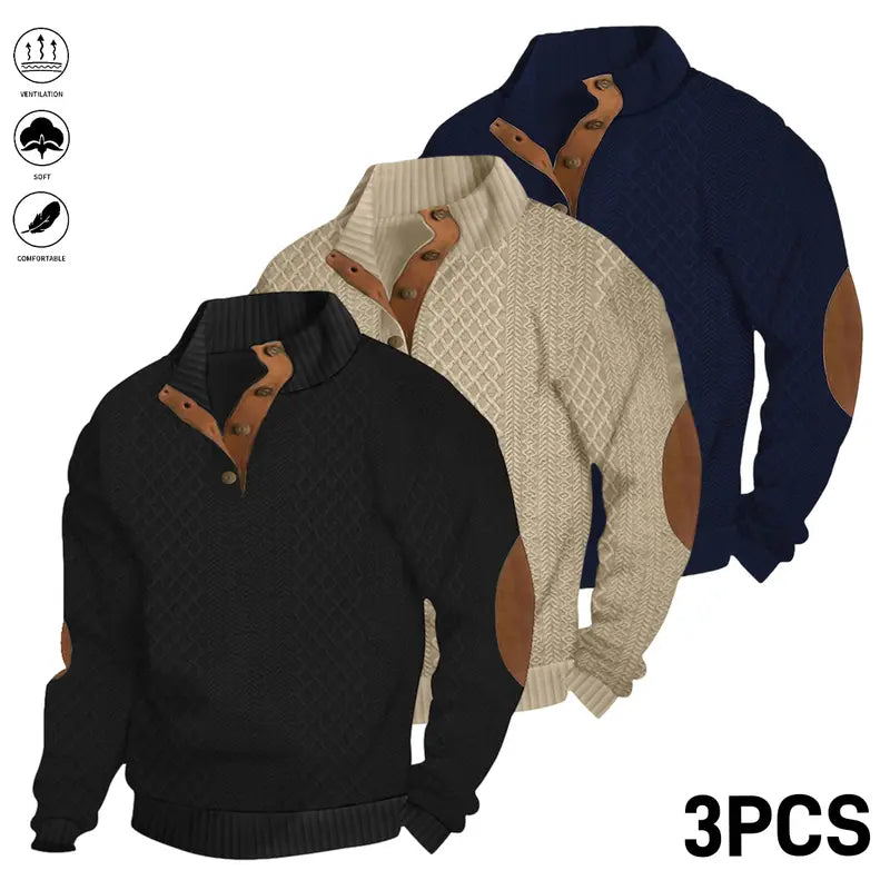 Men's Jacquard Stand Collar Henley Sweatshirt - gallery image 4
