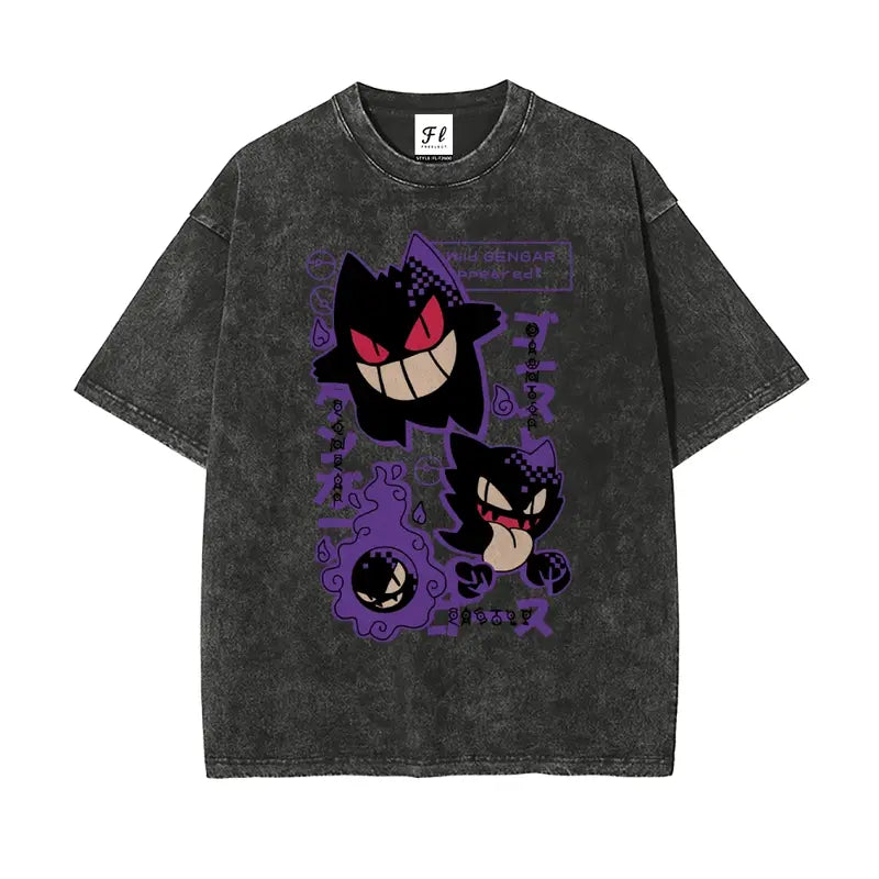 Shadow Realm Style: Gengar "Glitch" Evolution Washed Streetwear Tee