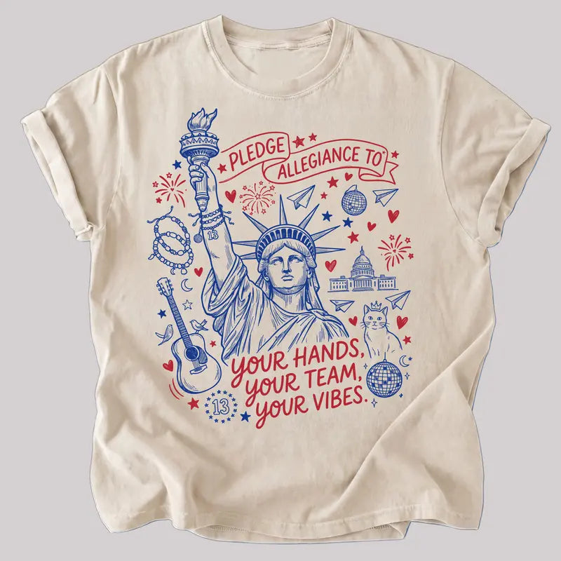 Pledge Allegiance To Your Vibes Patriotic Graphic T-Shirt for Women