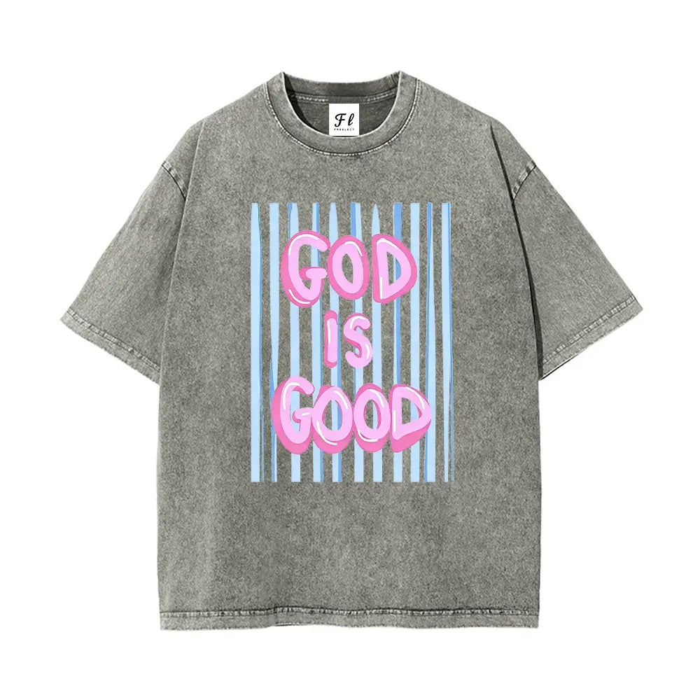Faith In Style: "God Is Good" Vintage Wash Oversized Graphic T-Shirt