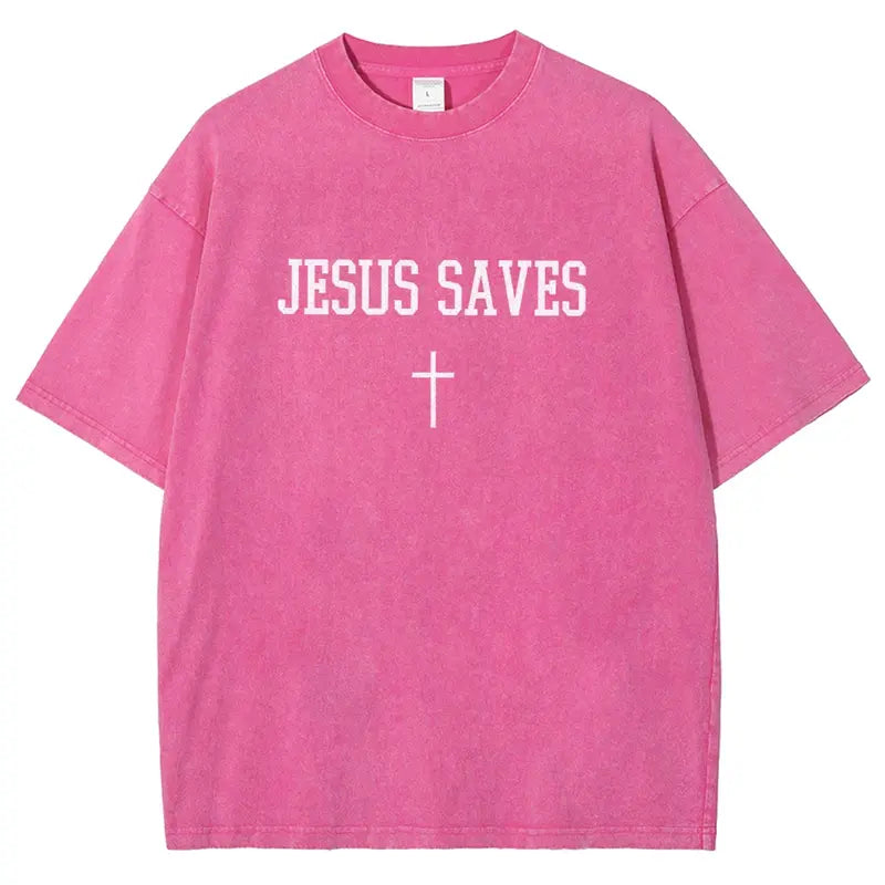 Faith in the Streets: "Jesus Saves" Vintage Washed Oversized Graphic Tee