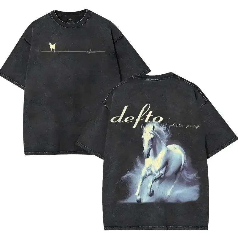 White Pony Vintage Washed Oversized Rock Graphic T-Shirt