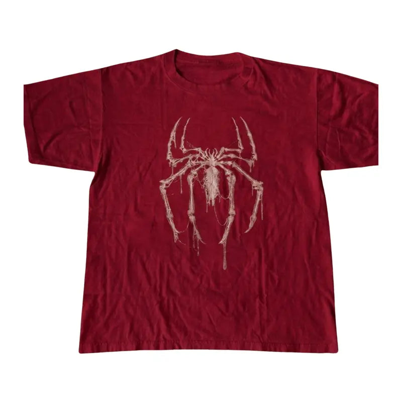 Vintage Spider Skeleton Graphic Tee for Gothic Grunge Streetwear Lovers