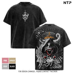 Dark Fantasy Skull King Washed Oversized Graphic T-Shirt