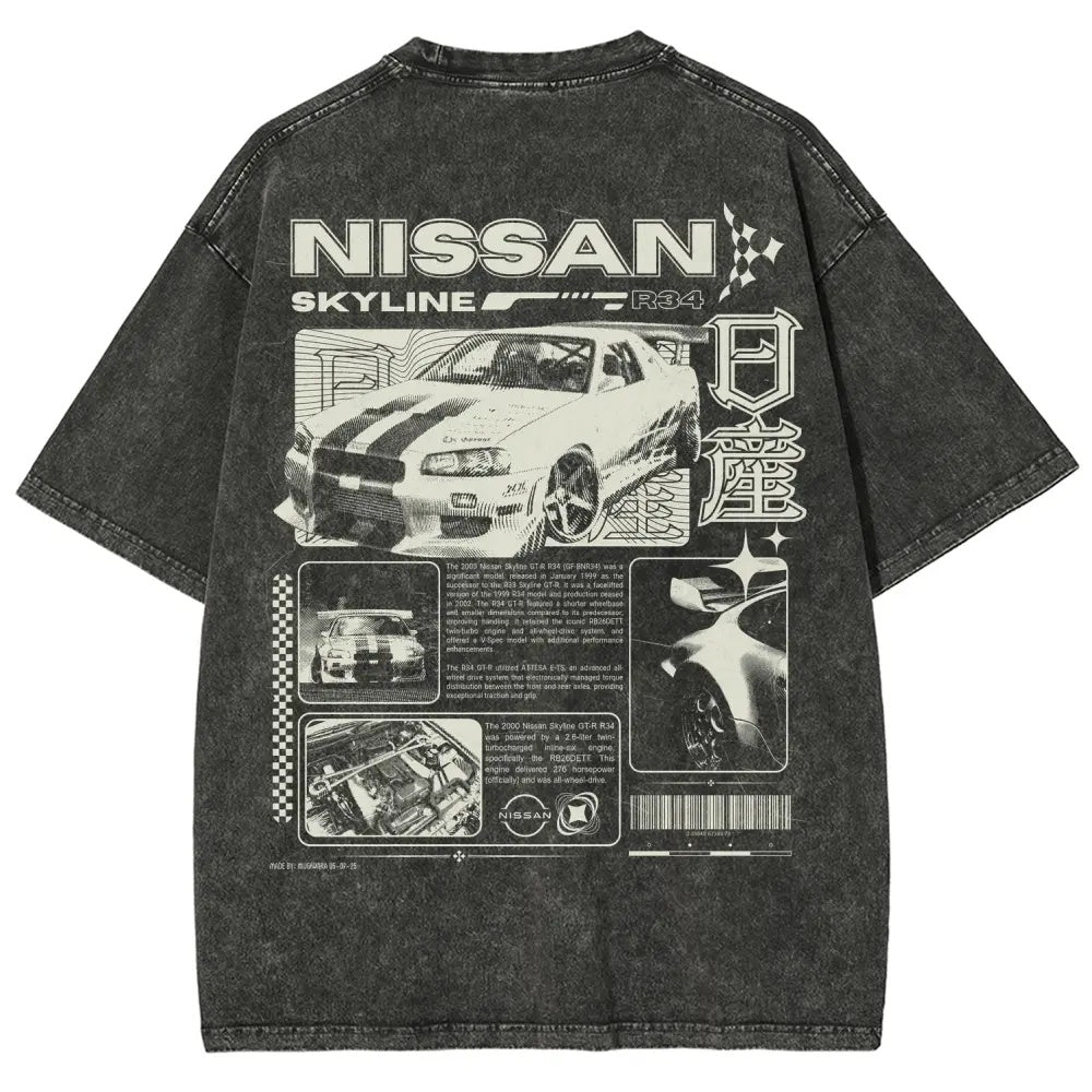 Legendary JDM Skyline R34 Vintage Washed Oversized Graphic Tee