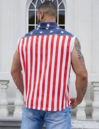 American Flag Sleeveless Denim Vest for Fourth of July Summer Outfits