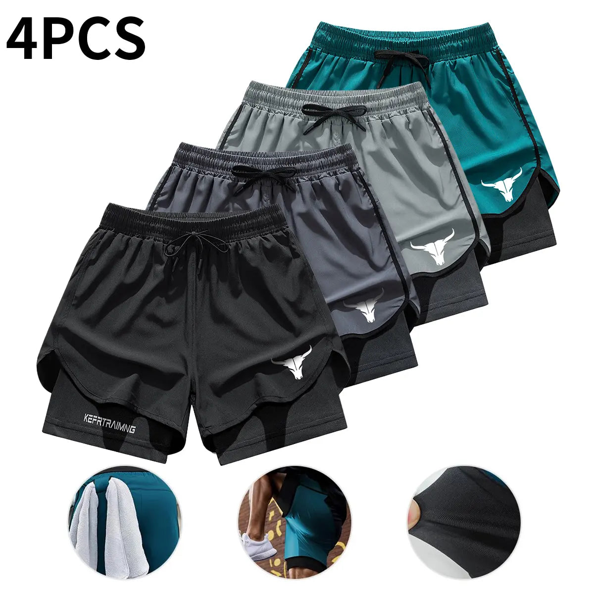 Men's 2-in-1 Quick Dry Training Shorts 4-Pack for Gym Workout and Outdoor Sports