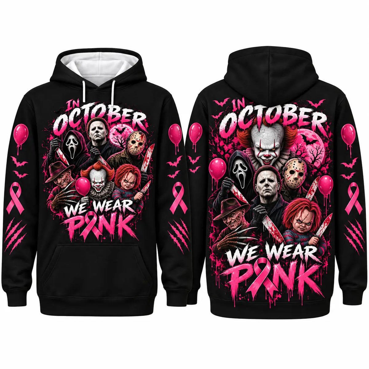 October Awareness Ribbon Horror Hoodie for Spooky Season Support and Fall Outfits
