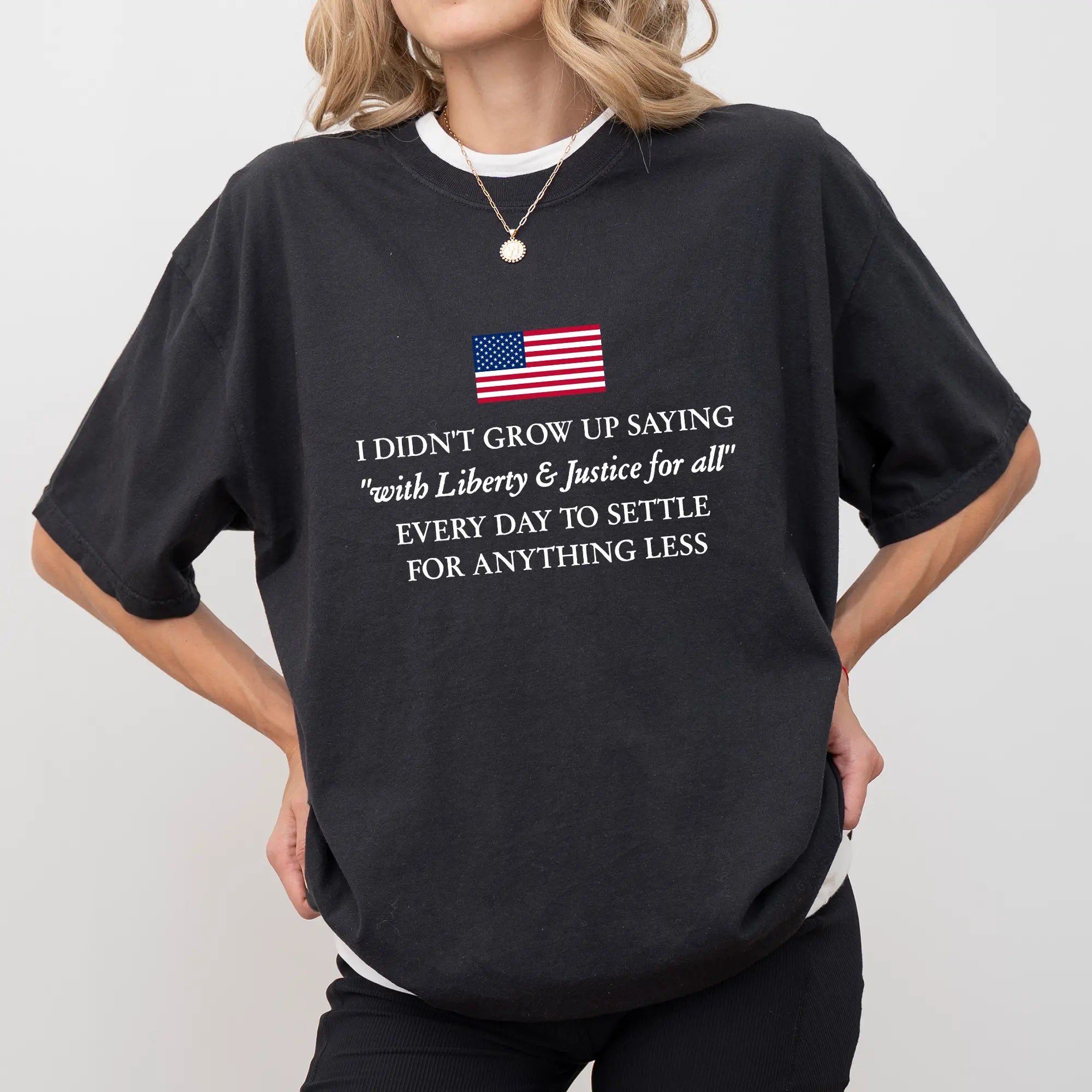 "Liberty & Justice For All" Bold Patriotic Statement Tee - Vintage American Flag Graphic Shirt