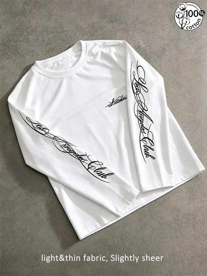 Chicano Script Sleeve Long Sleeve Tee for Oversized Streetwear Casual Outfits