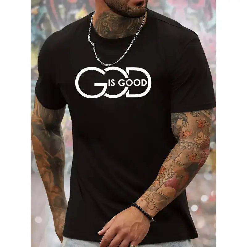 Faith In Style: "God Is Good" Modern Interlocking Graphic Cotton Tee
