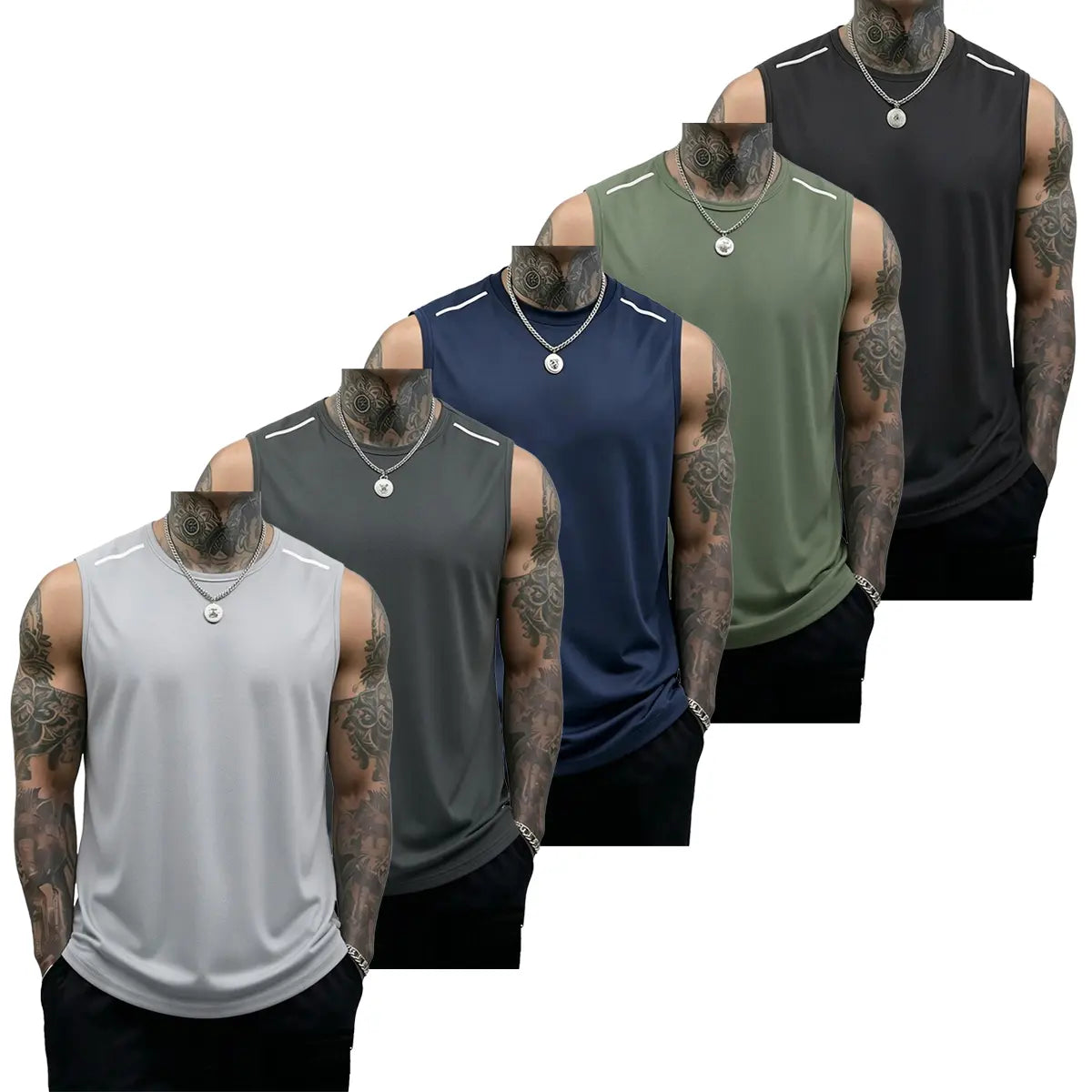 Men's 5-Pack Sleeveless Workout Tank Tops for Gym Training and Everyday Active Wear