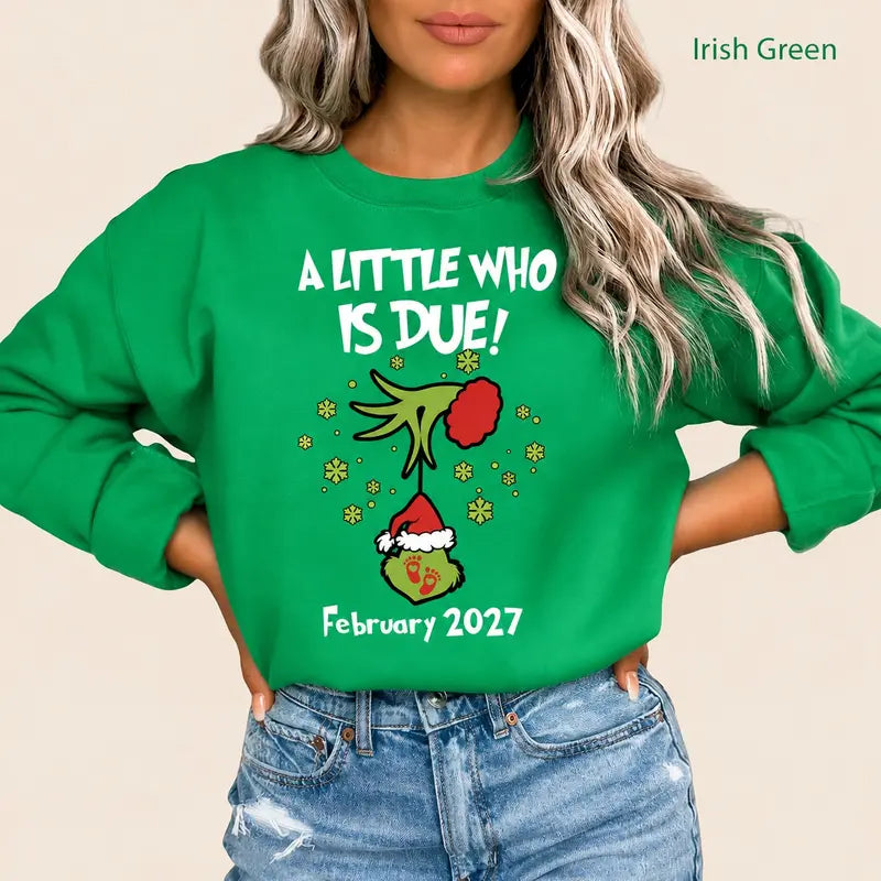 Funny Christmas Pregnancy Announcement Sweatshirt for Moms-To-Be Due May 2027 Reveal