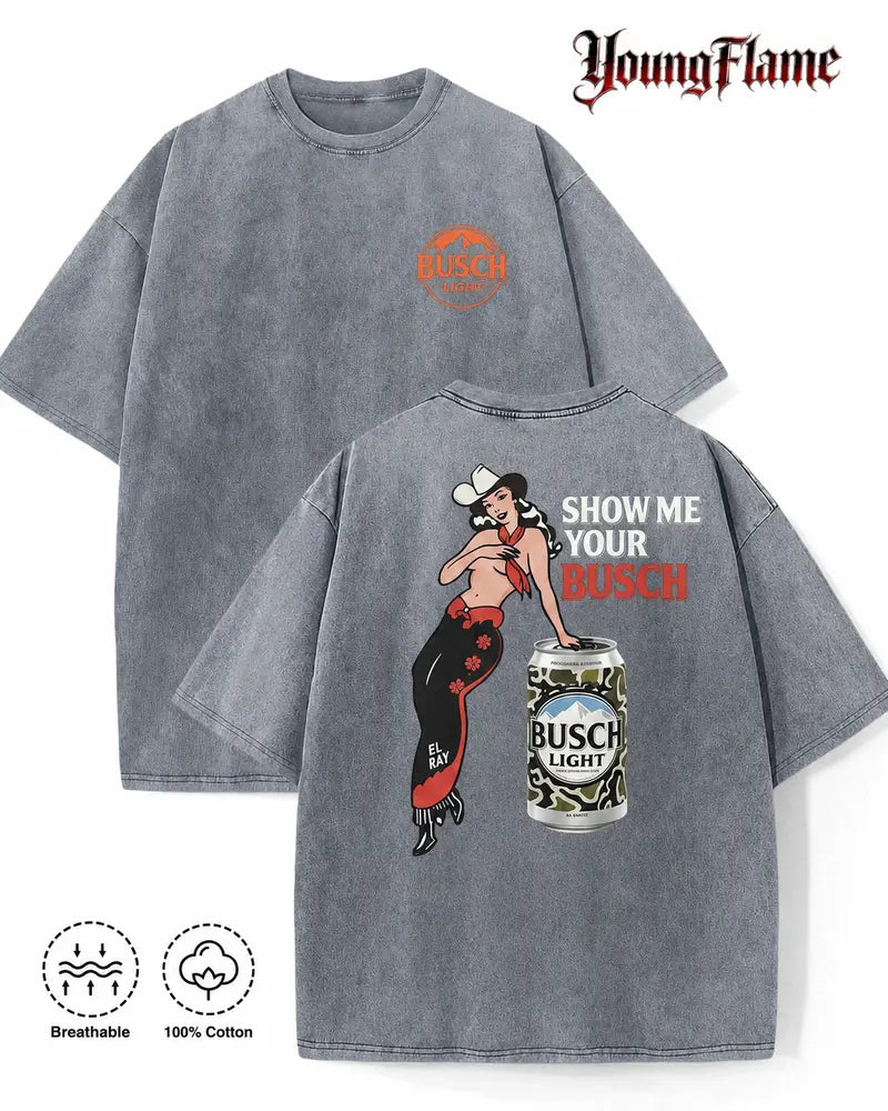 Vintage Pin-Up Beer Graphic Tee for Dive Bar Nights and Retro Streetwear