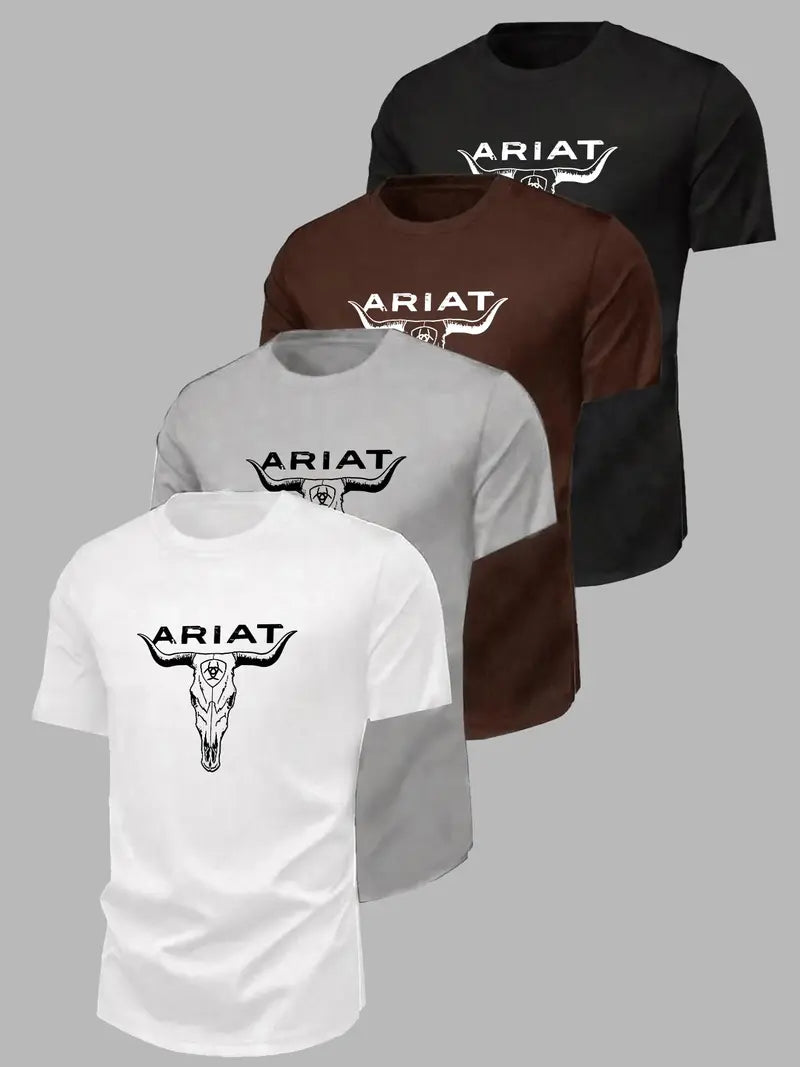 Modern Frontier: Ariat-Style Western Longhorn Skull Graphic Tee Set
