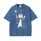 Vintage Wizard Cat Graphic T-Shirt for Magical Streetwear Lovers and Casual Everyday Style
