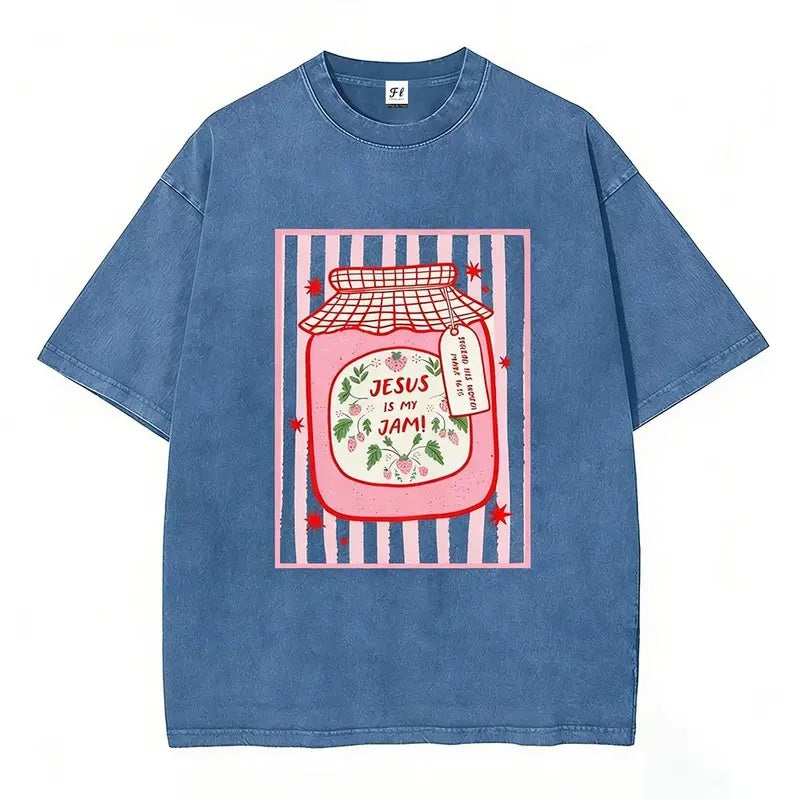 Sweet Faith: The "Jesus Is My Jam" Strawberry Jar Washed Graphic Tee