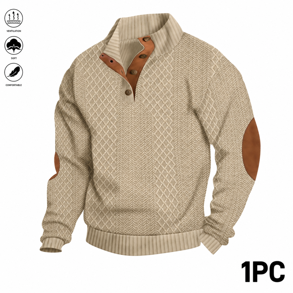 Men’s Jacquard Stand Collar Henley Sweatshirt Pack for Casual Streetwear Outfits