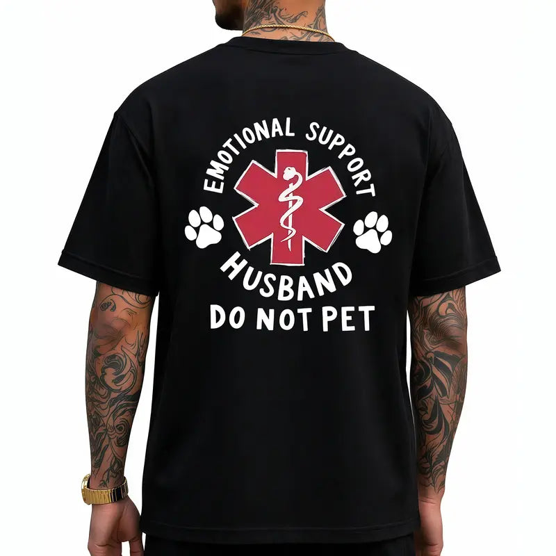 Funny Emotional Support Husband Graphic T-Shirt with Unique Couple Humor Style