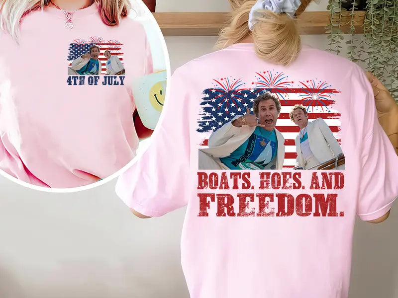 Funny Patriotic Boating Freedom Graphic T-Shirt for Fourth of July Parties