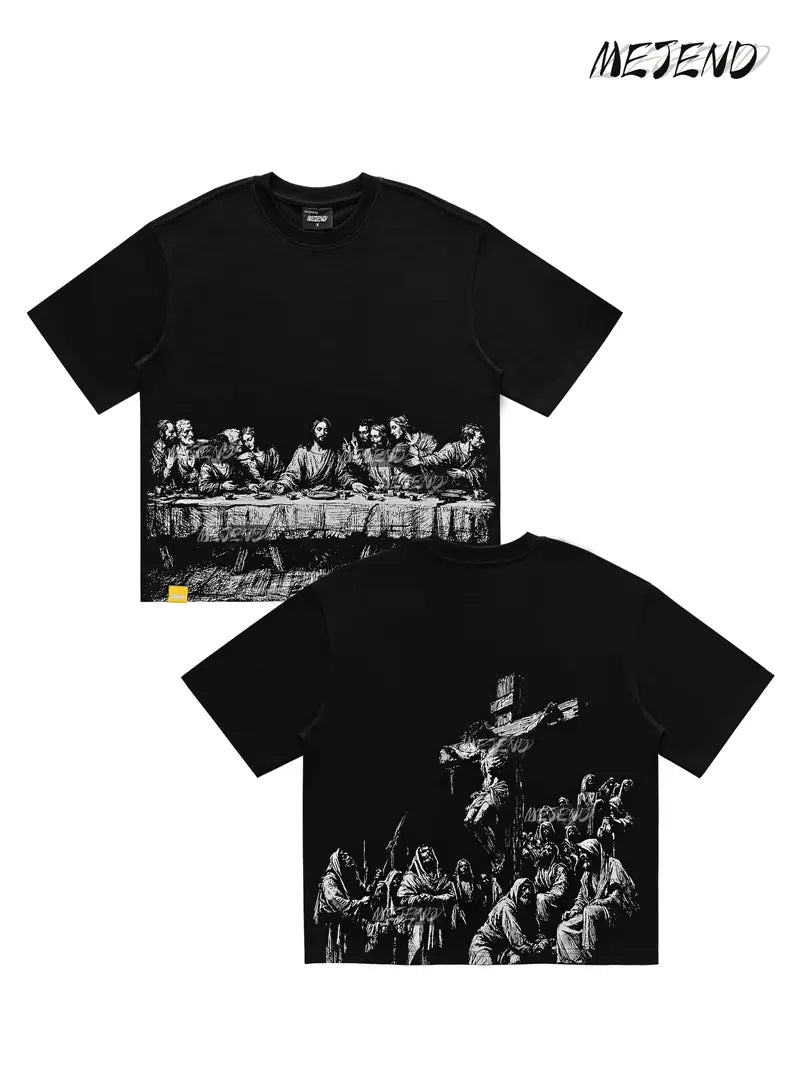 Vintage Jesus Graphic Oversized Tee with Gothic Religious Artwork for Streetwear Lovers