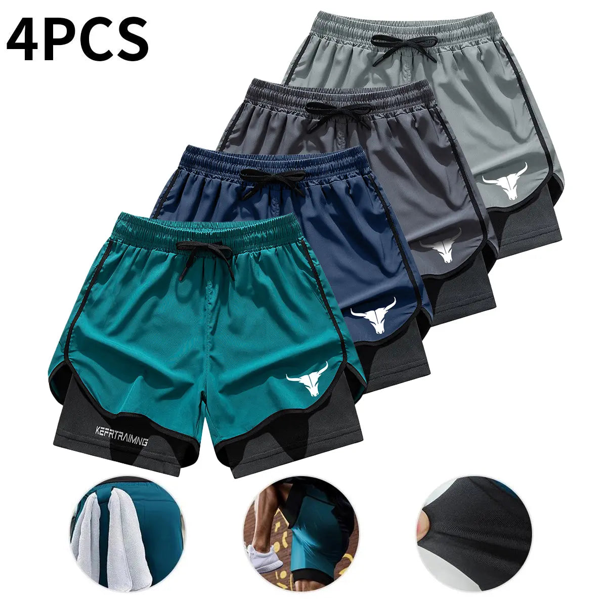 Men's 2-in-1 Quick Dry Training Shorts 4-Pack for Gym Workout and Outdoor Sports