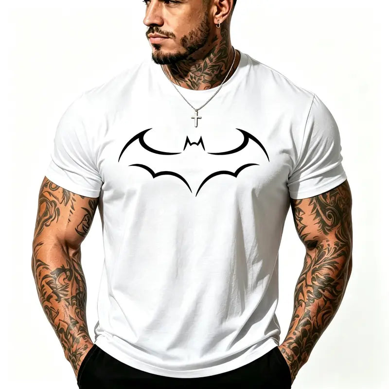 Minimal Bat Symbol Graphic T-Shirt for Men with Casual Streetwear Style