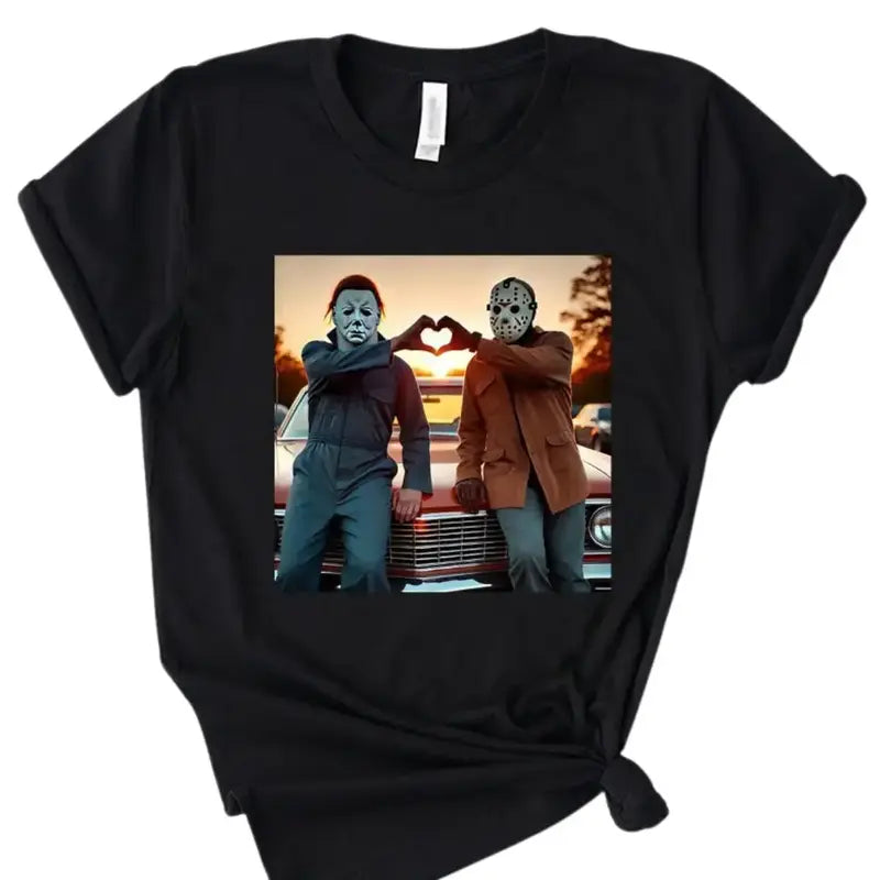 Vintage Horror Heart Hands Graphic Tee for Halloween Movie Fans and Retro Style