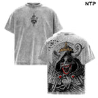 Dark Fantasy Skull King Washed Oversized Graphic T-Shirt