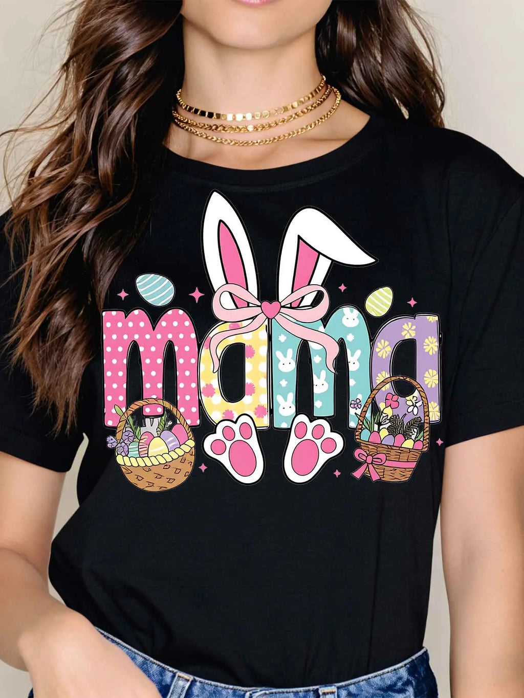 "Easter Bunny Mama" Colorful Spring Graphic Tee - Whimsical Festive Holiday Mom Shirt