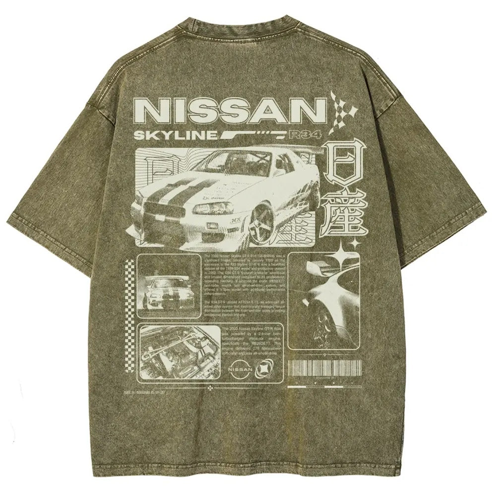 Legendary JDM Skyline R34 Vintage Washed Oversized Graphic Tee