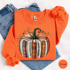 Fall Book Pumpkin Graphic Tee for Cozy Readers and Autumn Halloween Outfits