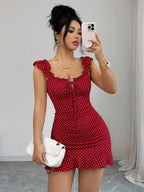 Red Polka Dot Ruffle Mini Dress for Date Nights and Summer Outfits