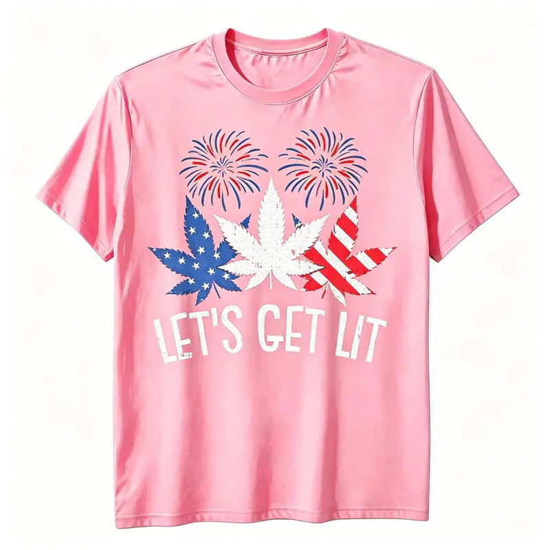 Let’s Get Lit Funny Fourth of July Graphic T-Shirt for Summer Parties