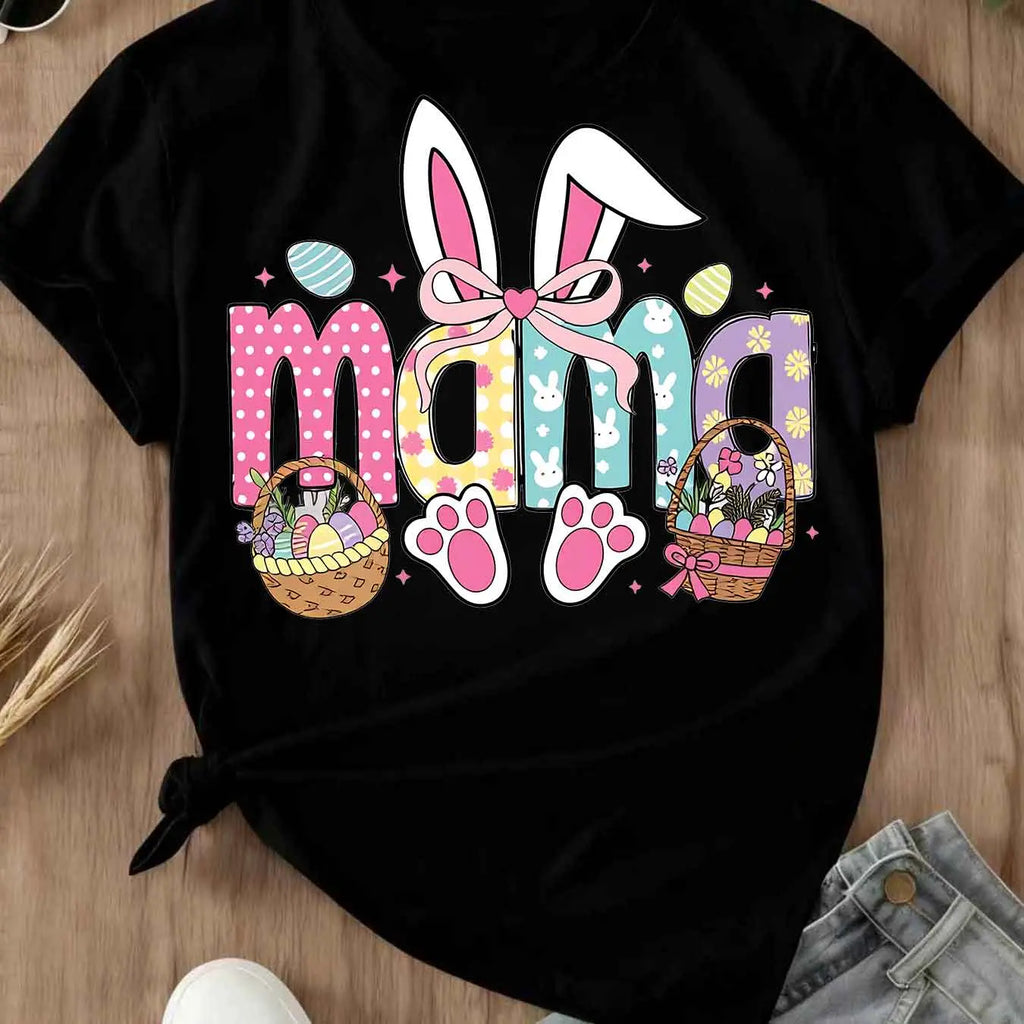 "Easter Bunny Mama" Colorful Spring Graphic Tee - Whimsical Festive Holiday Mom Shirt