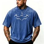 Gotham Vigilante: Minimalist Bat Outline Graphic Loose Cotton Tee