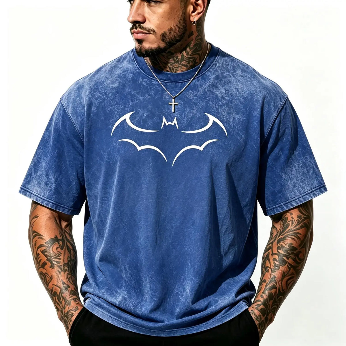 Gotham Vigilante: Minimalist Bat Outline Graphic Loose Cotton Tee