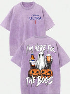 Vintage Ghost Halloween Graphic Tee with Spooky Party Humor Streetwear Style