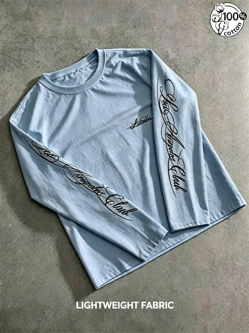 Chicano Script Sleeve Long Sleeve Tee for Oversized Streetwear Casual Outfits