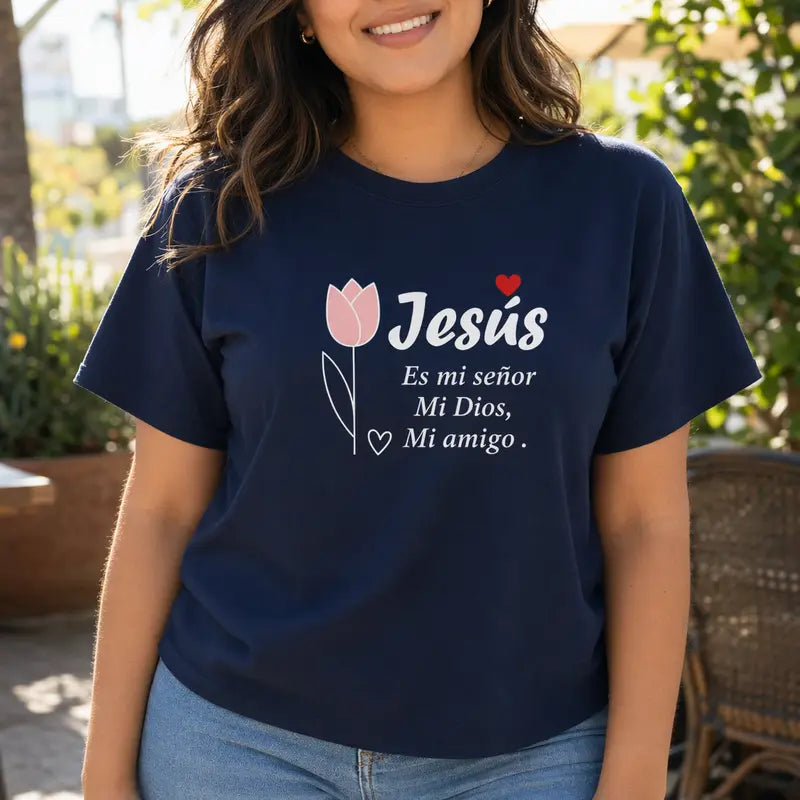 Faith Inspired Jesus Spanish Graphic T-Shirt for Women with Christian Message