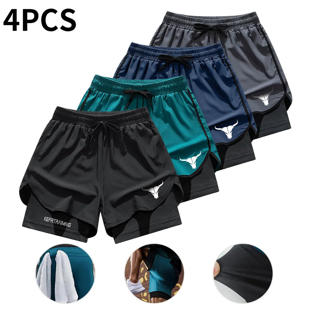 Men's 2-in-1 Quick Dry Training Shorts 4-Pack for Gym Workout and Outdoor Sports