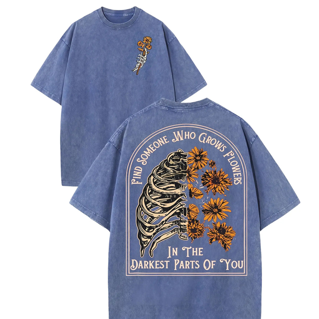 Gothic Romance: "Darkest Parts" Ribcage & Sunflower Streetwear Tee