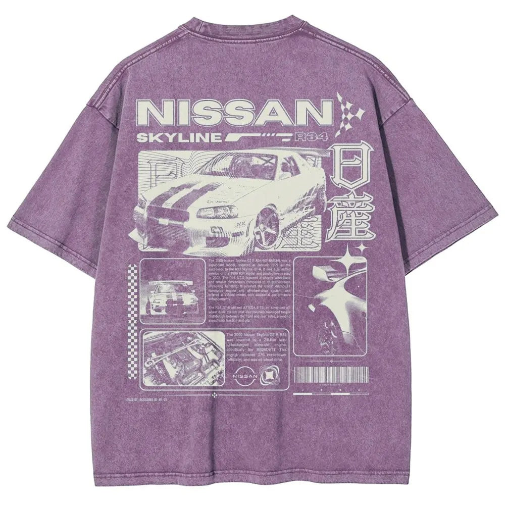 Legendary JDM Skyline R34 Vintage Washed Oversized Graphic Tee