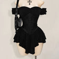 Off-Shoulder Gothic Corset Mini Dress with Ruffle Hem