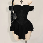 Off-Shoulder Gothic Corset Mini Dress with Ruffle Hem