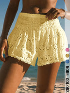 Floral Embroidered Lace Trim Beach Shorts for Summer Vacation Outfits
