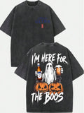 Vintage Ghost Halloween Graphic Tee with Spooky Party Humor Streetwear Style