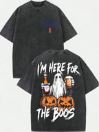 Vintage Ghost Halloween Graphic Tee with Spooky Party Humor Streetwear Style