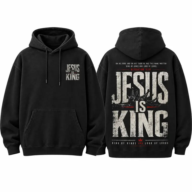 Jesus Is King Christian Hoodie with Revelation Scripture for Faith Streetwear Outfits