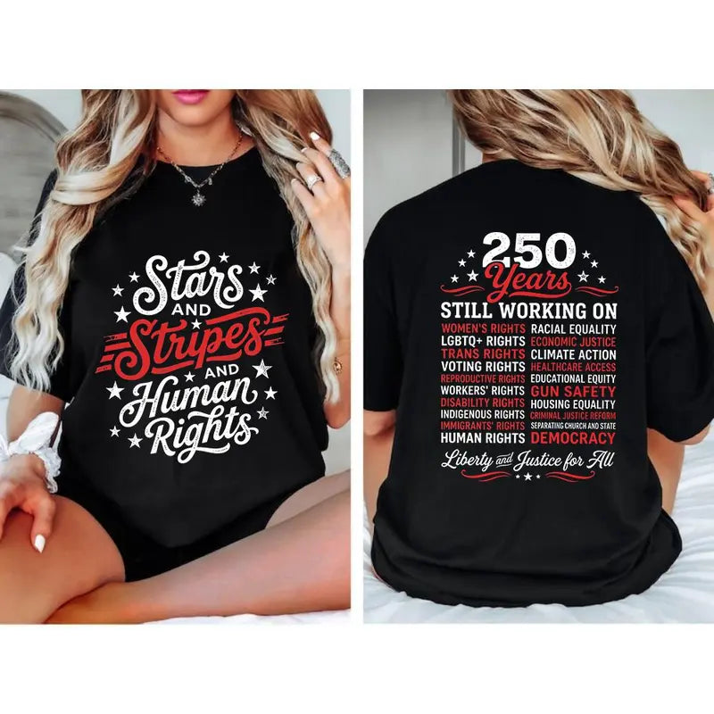 Stars and Stripes and Human Rights Social Justice Patriotic Graphic T-Shirt